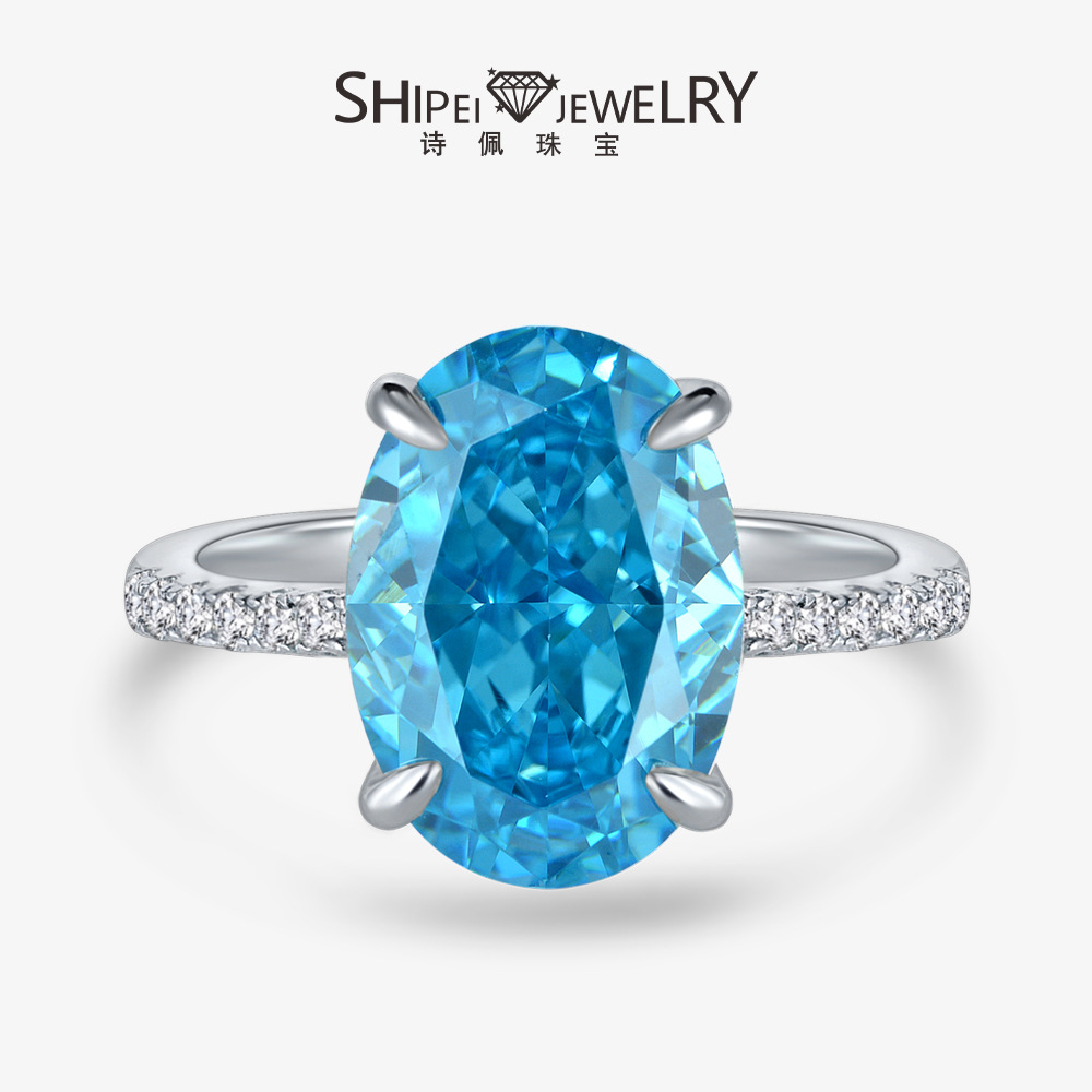 

Solitaire Ring 4 Karat Ocean Blue Rings for Women 925 Silver