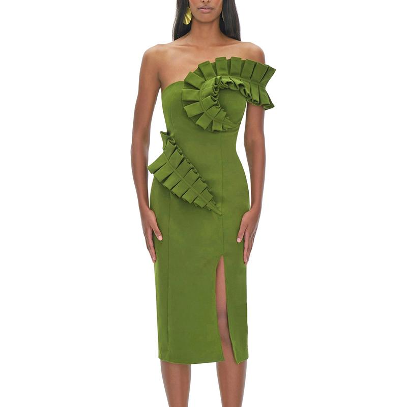 

Casual Dresses Autumn Elegant Bandages Dress Women Sexy Bodycon Sleeveless Clothes Club Evening Party 2022, Green
