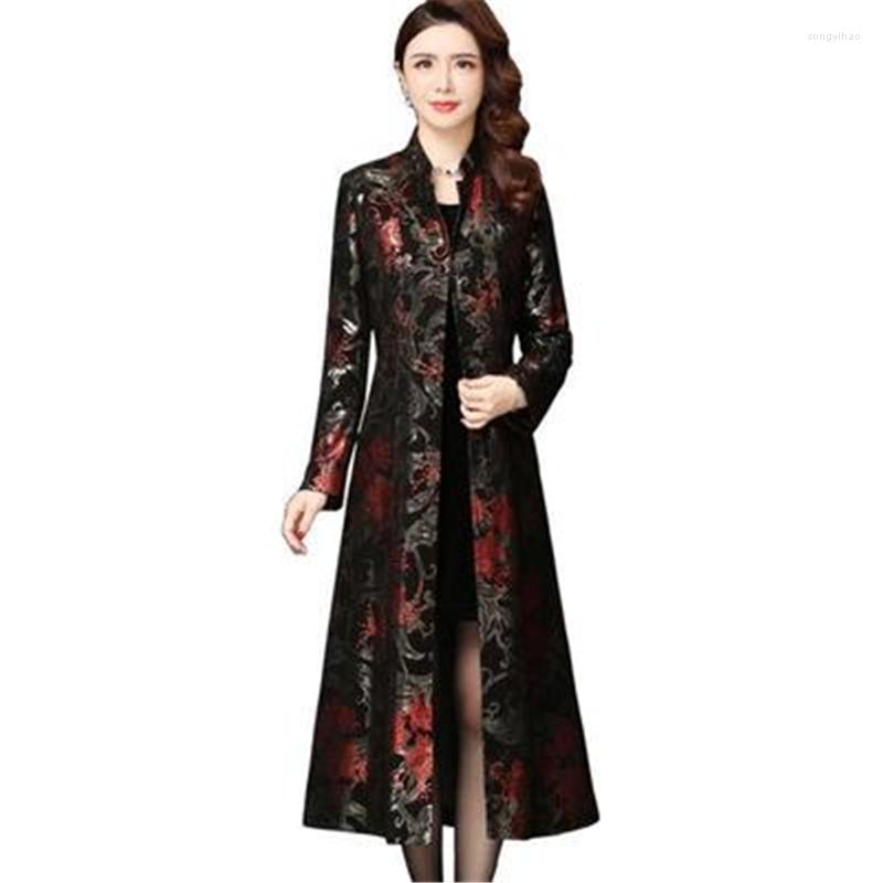

Women's Trench Coats Print Women's Windbreaker 2022 Autumn Female Long Elegant Women Coat Slim Ladies Outerwear N573, Flower