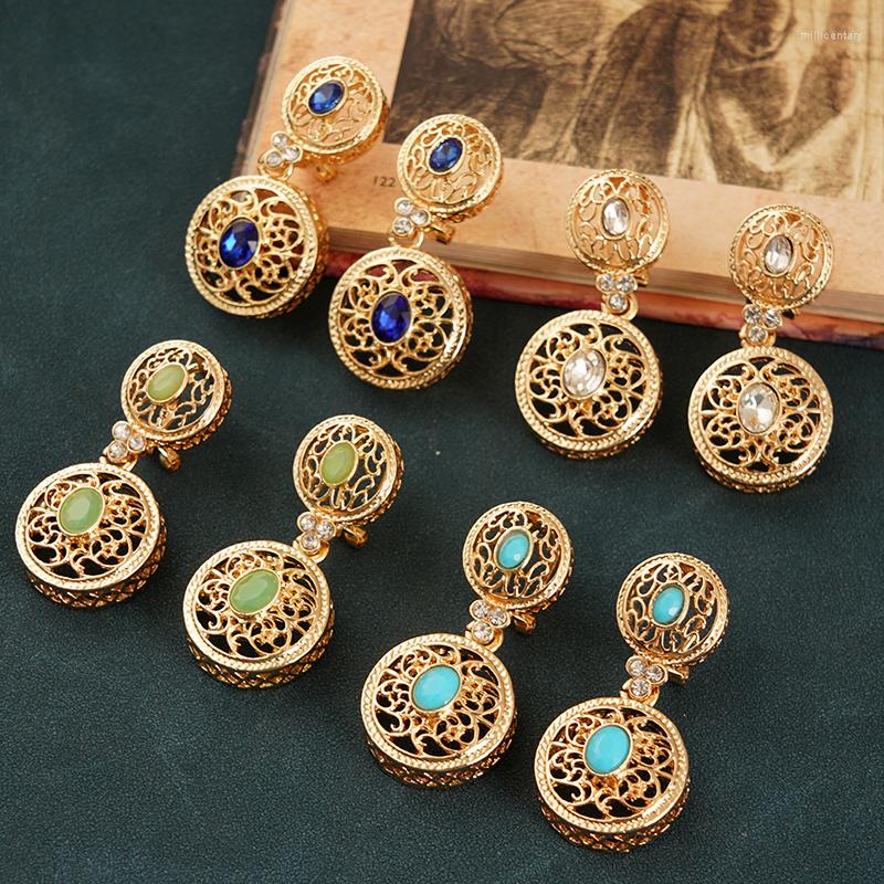 

Dangle Earrings Round Rhiunestone Earring Gold Plated Morocco Wedding Jewelry Luxury Pendientes Ethnic Bridal Gifts Collection