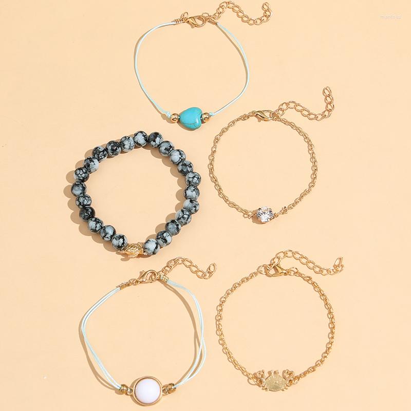 

Link Bracelets Aprilwell 5 PCs Bohemia Turquoise Tortoise Love Crab Beads For Women Sets 2022 Jewelry Sister Accessories