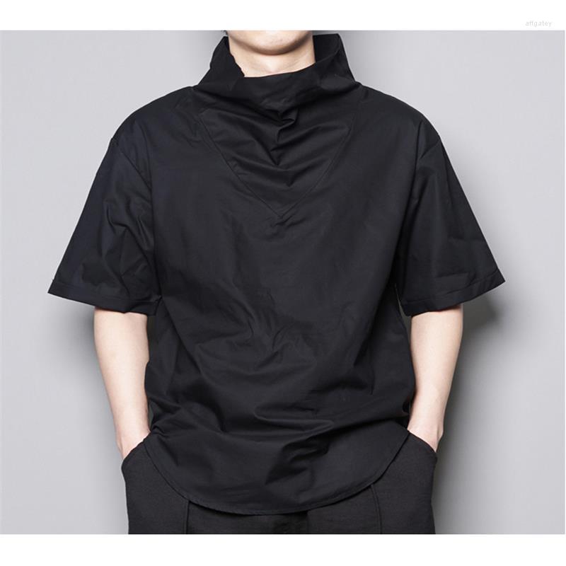 

Men' T Shirts Personality Simple Design Black And White Loose Turtleneck Short Sleeve T-shirt Hairstylist Hip-hop Jacket