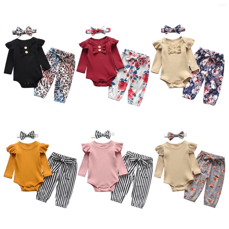 

Clothing Sets Born Infant Baby Girl Clothes Set Toddler Girls Long Sleeve Romper Bodysuit Striped Pants Hairband Outfit For Toddlers, Gold