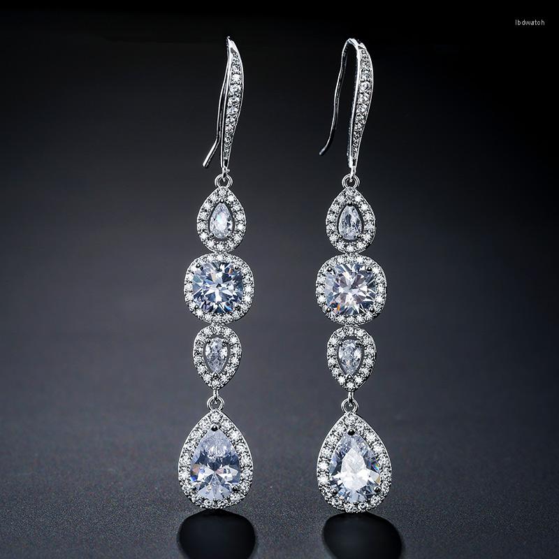 

Dangle Earrings Uilz Vintage Zircon Long Oval Water Drop For Women Luxury Elegant Bridal Earring Wedding Party Jewelry Gift Ear