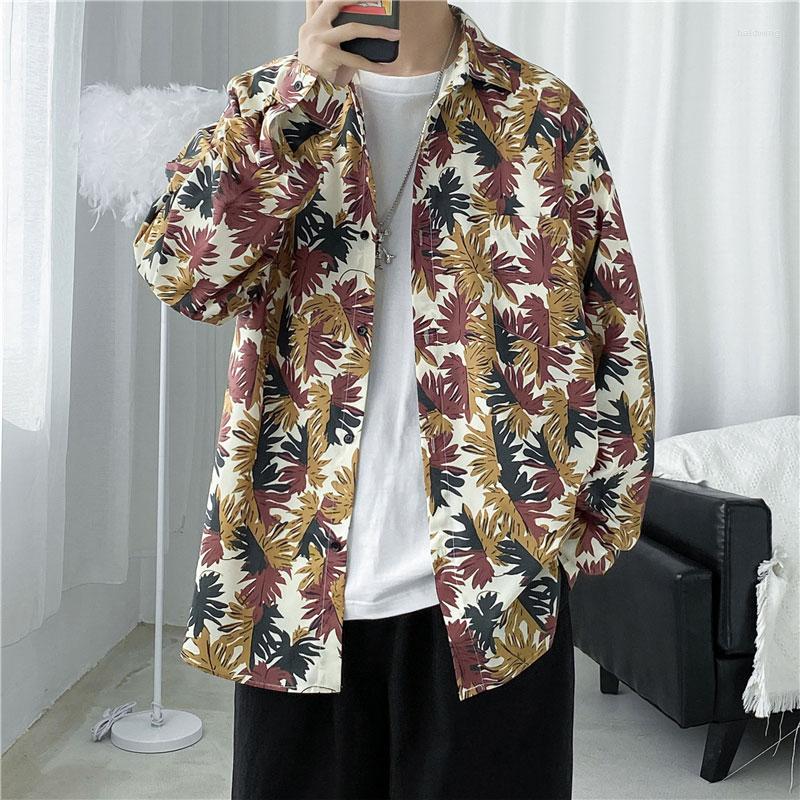 

Men's Casual Shirts Men Shirt Spring Autumn Printed Long Sleeve Streetwear Tops 2022 Korean Loose Fashion Chic Camisas Blouse W404, Apricot