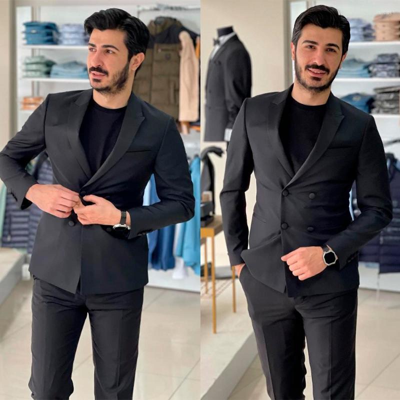 

Men's Suits Men Suit Black 2 Pieces Tailor-Made Slim Fit Blazer Pants Double Breasted Wedding Business Groom Work Wear Causal Prom Tailored, Blue