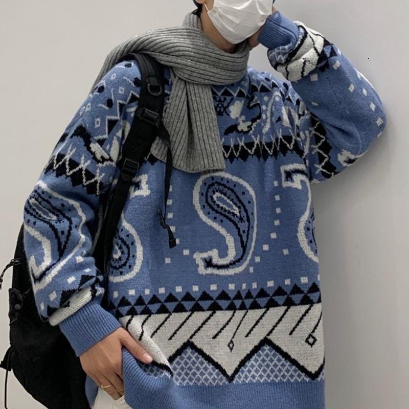 

Men's Sweaters Wildyak Vintage Graphic Loose Casual Mens Autumn Winter Knitted Pullovers O-neck Male Knitwear Couple Clothing, Blue
