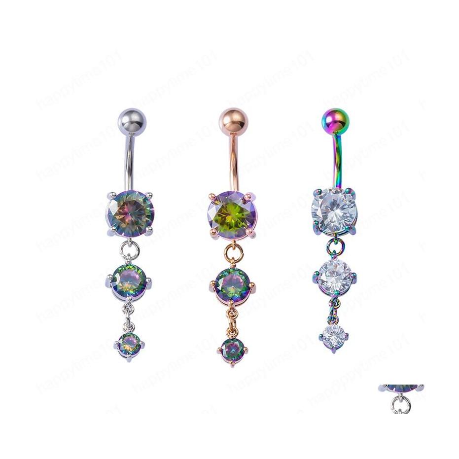 

Navel Bell Button Rings Sexy Navel Piercing Belly Ring Button Rings Barbell Bar Zircon Dangling Ombligo Party Round For Woman Body Dhbxf