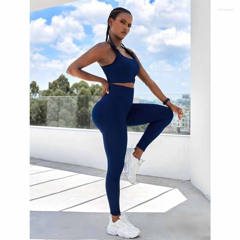 

Active Sets Seamless Yoga Set Gym Clothing Sportswear Women Fitness Sport Bra Top High Waist Leggings Sports Suit Workout Clothes For, Blue