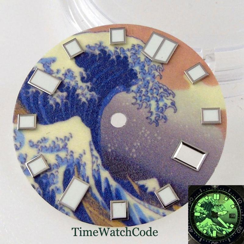 

Watch Repair Kits Super Lume 28.5mm Kanagawa Dial For NH35/NH35A Automatic Movement Green Date Window Suitable 3.8 O'clock Crown