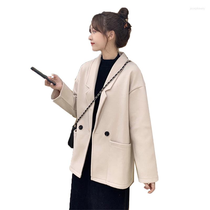 

Women's Wool Blended Woolen Women's Coat 2022 Autumn Winter Suit Collar Double Breasted Jacket Apricot Black Casua Ladies Outerwear Tops