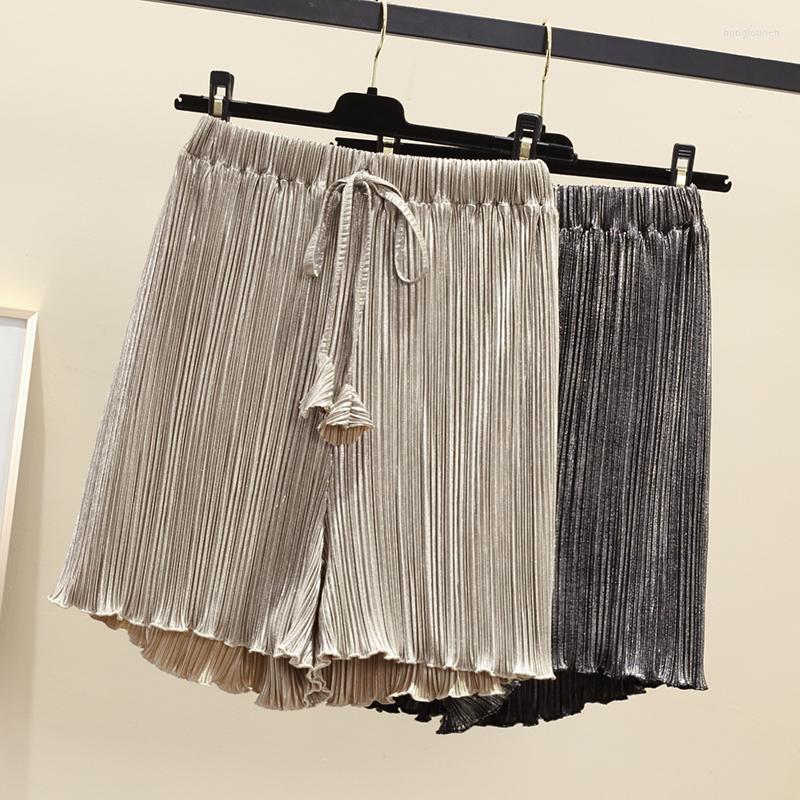 

Women's Shorts Women's 2022 Summer Elastic Waist Drawstring Pleated Casual Wide Leg Ladies Fashion Loose Shorts4XL K37, Carbon gray