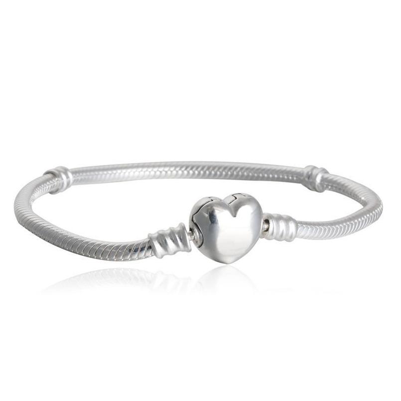 

Charm Bracelets 1Pcs Drop Factory Heart Sier Plated Bracelets Snake Chain Fit For Pandora Bangle Bracelet Women Children Birthday Gi Dhkti