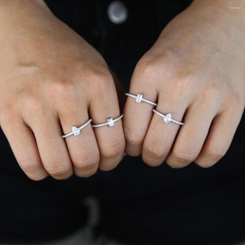 

Wedding Rings Chic Simple Ring Exquisite Women Minimalist Plain Finger Iced Out Teardrop Cz Fashion Men Engagement Jewelry