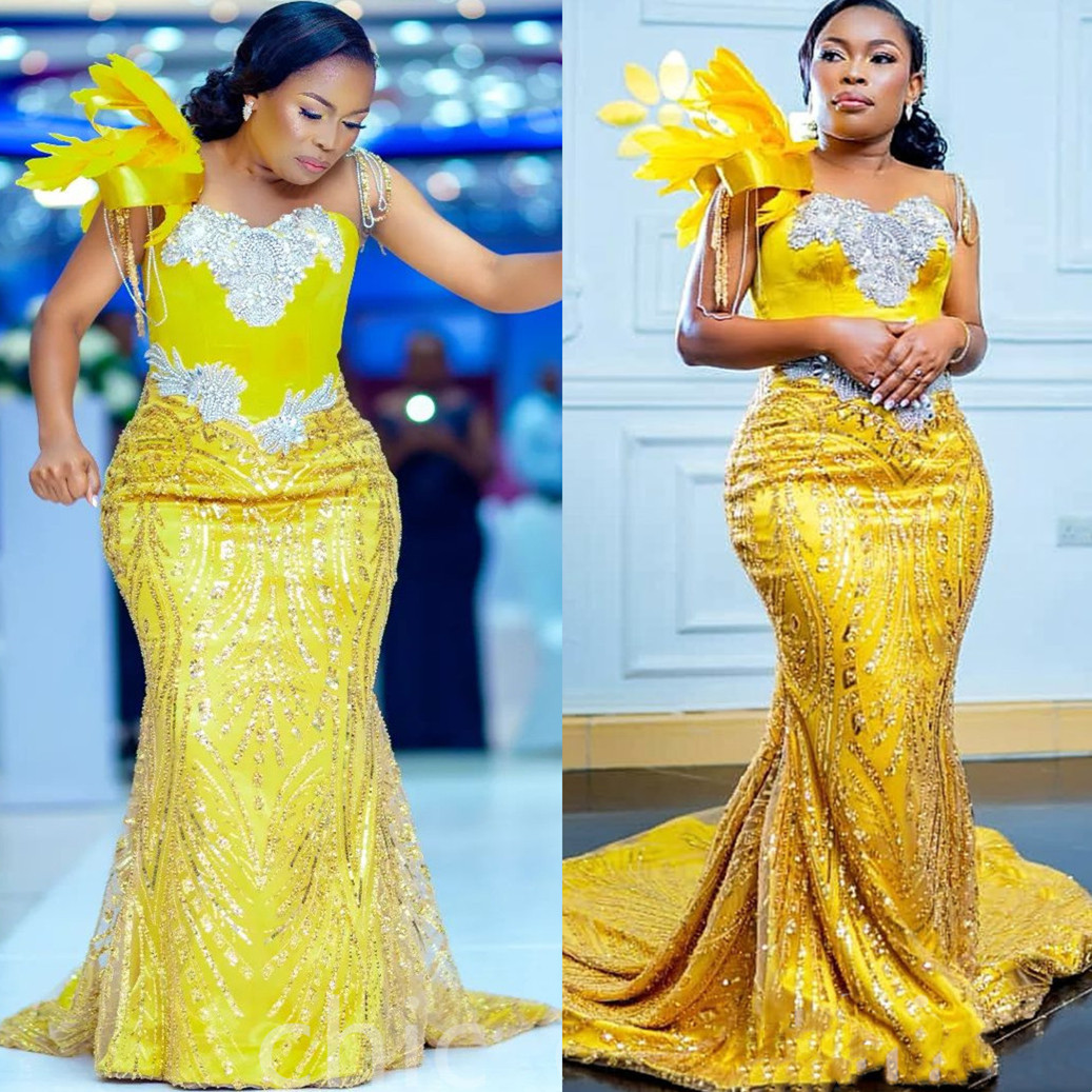 

2022 Arabic Aso Ebi Yellow Mermaid Prom Dresses Beaded Crystals Feather Evening Formal Party Second Reception Birthday Engagement Gowns Dress ZJ770, Light purple