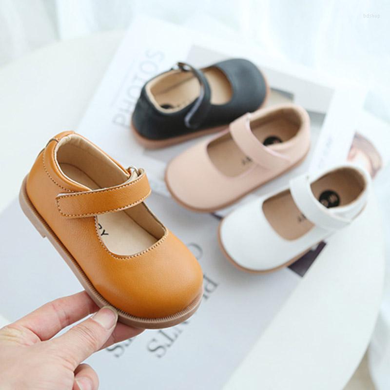 

Flat Shoes Girls Candy Color Mary Janes Black Kids Leather Round Toe Baby Children's Princess Shoe Anti-Slippery Toddlers, White