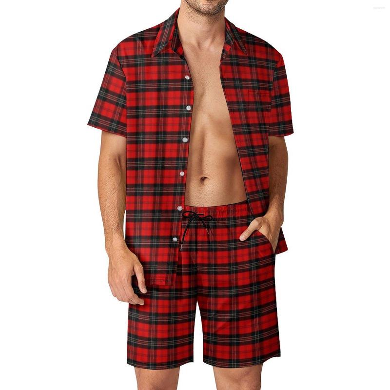 

Men's Tracksuits Black Plaid Tartan Men Sets Christmas Holiday Casual Shorts Summer Novelty Beach Shirt Set Short-Sleeve Design Oversize, Style-13