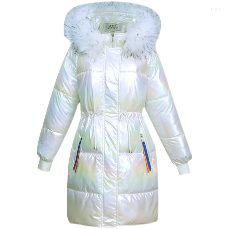 

Women' Down Glossy Parka Free Wash Cotton Coat Women 2022 Winter Fashion Long Loose Thick Warmth White Fur Hooded Jackets Feminina, Sky blue