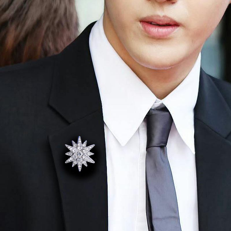 

Quality Men's Brooch Full Diamond Six-Pointed Star Bow Tie Women's Shirt Collar Pin Collar Pins Personality Suit Corsage Badge