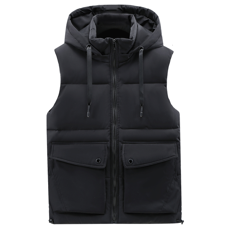 

Men's Vests Winter Men's Thick Vest Hooded Brand Warm Black Sleeveless Jackets Casual Men's Clothing With Big Pockets Plus Size 221202