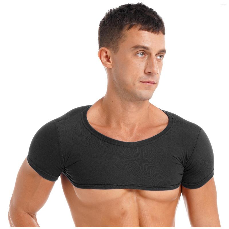

Men's Tank Tops Mens Round Neck Short Sleeve T-Shirt Casual Solid Color Half Crop Gym Male Clothing Rave Party Outfit Clubwear, Black
