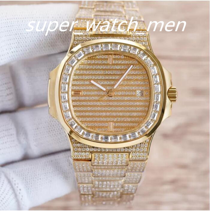 

2023 FUll Diamonds Automatic Mens Watch Green Texture Dial Stick Markers Fully Iced Out Big Diamond Bezel And Bracelet Super eternity Watches