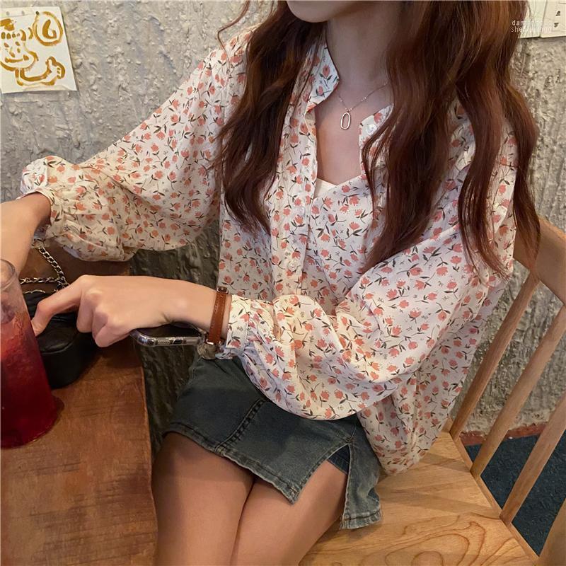 

Women's Blouses Women's & Shirts Sweet Lovely French Floral Shirt Ulzzang Japanese Ins Kawaii Ladies Vintage Special V-neck Female Kpop, Pink