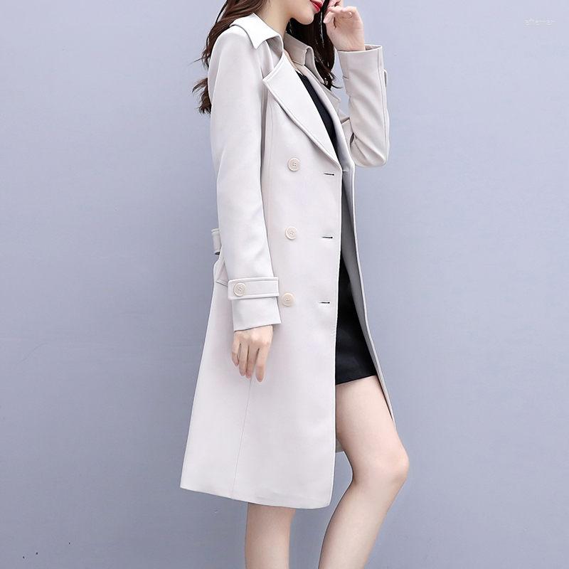 

Women' Trench Coats Spring Autumn Classic Slim Fashion Ladies Outerwear 2022 Women Windbreaker Mid-length OL Coat PR045, Beige