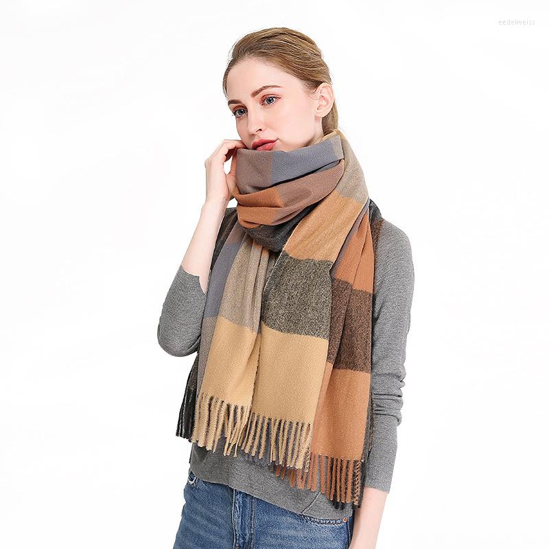 

Scarves Scarf With Fringes Autumn Winter Super Long Women's Couple Lattice Imitation Cashmere All-match Double-sided Warm Soft Shawl
