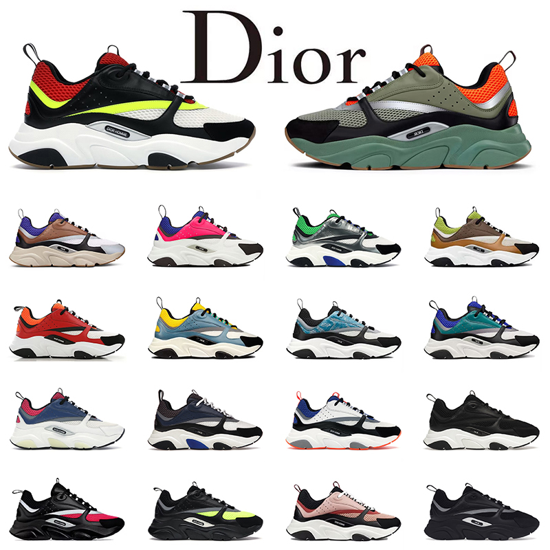 Dior B22 Authentic Designer Casual Shoes for Men Women Leather Canvas Mesh Calfskin Patchwork Vintage Trainers Outdoor Loafers Extra Laces Platfo