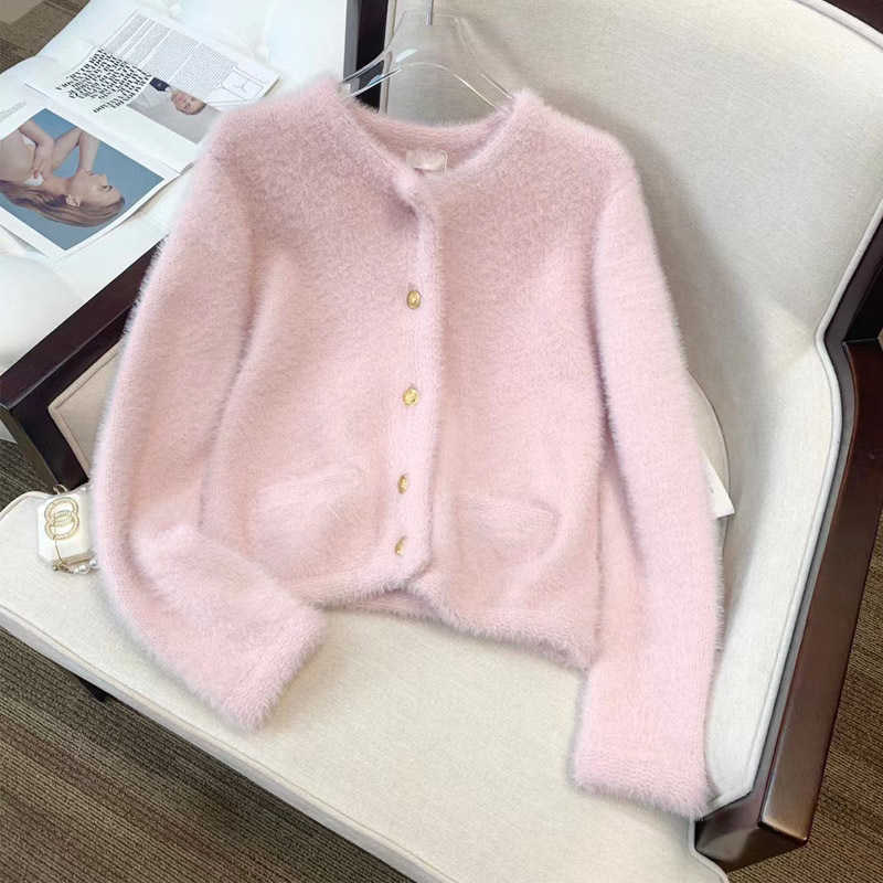 

Women' Jacket Sweater Coat Cell 22FW Celebrity Temperament Knitted Cardigan Autumn and Winter Soft Glutinous LongElegant Classic 0XCC, Pink