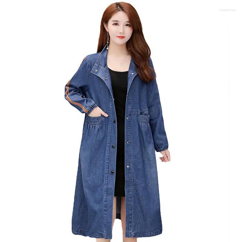

Women's Trench Coats Denim Coat Women's Mid-Long Spring Autumn Cowgirl Outerwear 2022 Loose Fashion Polo Collar Windbreakers 4XL Female, Black