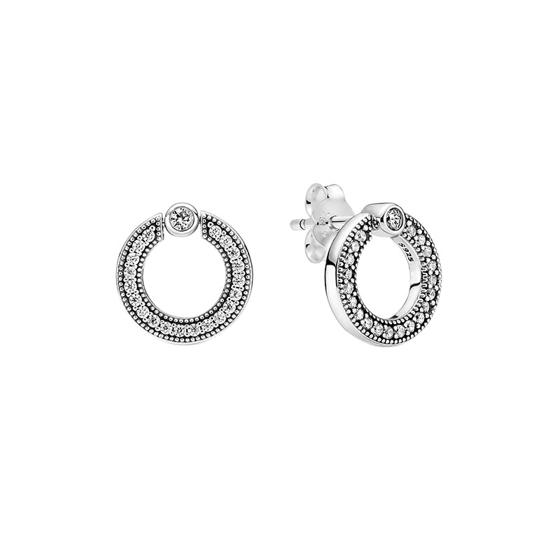 

925 Sterling Silver Logo Circle Stud Earrings with Original Box for Pandora CZ diamond Wedding Jewelry Earring Set For Women Girlfriend Gift Factory wholesale