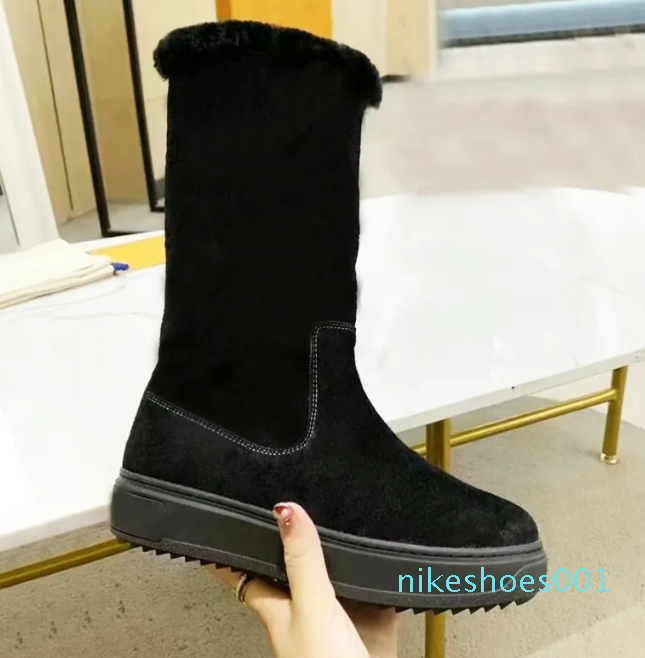 

winter wool boots r SHoes Medium platform Cold resistance designer shoe warmth retention woman Short boot 35-42 With box, Red