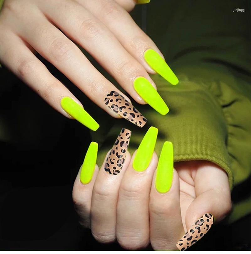 

False Nails 20pcs Dark Green Long Detachable French Fake Nail Ballet Coffin Tips With Rhinestones Press On Art Tool, Z007