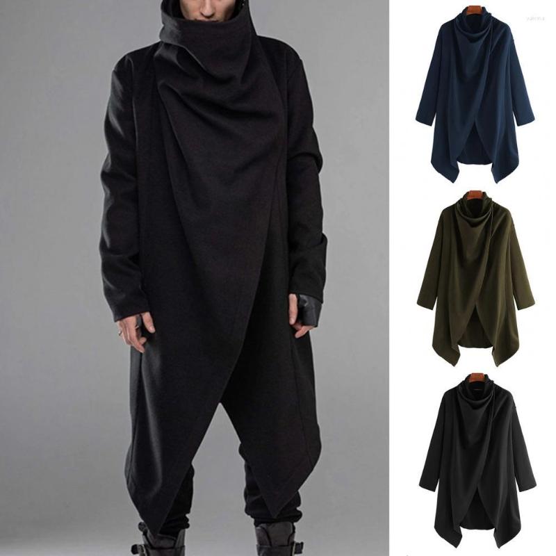 

Men's Trench Coats Stylish Men Jacket Irregular Windproof Super Soft Pure Color Relaxed Fit Coat, Black