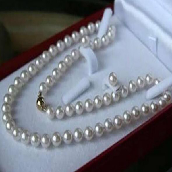 

AAA 7-8mm Natural White Cultured Pearl Necklace 18" Earrings Set