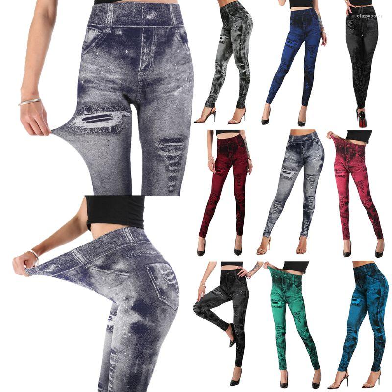 

Women' Jeans Women Imitation Distressed Denim Leggings High Waist Slim Elastic Yoga Pencil Pants, Gray