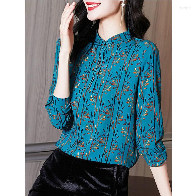

Women's Blouses Vintage Fashion Women's Printed Pullovers Blouse 2022 Spring Summer Casual OL Commute Long Sleeve Chiffon Shirt Female, Blue