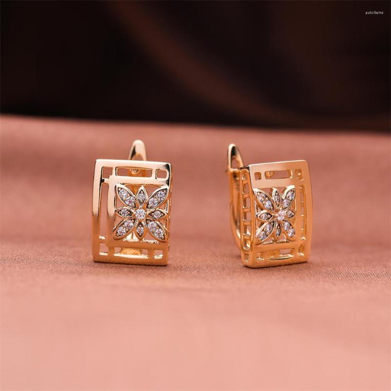 

Dangle Earrings Dckazz Eight Petal Flower Earring Rectangular Hollow Natural Zircon 585 Rose Gold Color Drop Trendy Woman's Jewelry