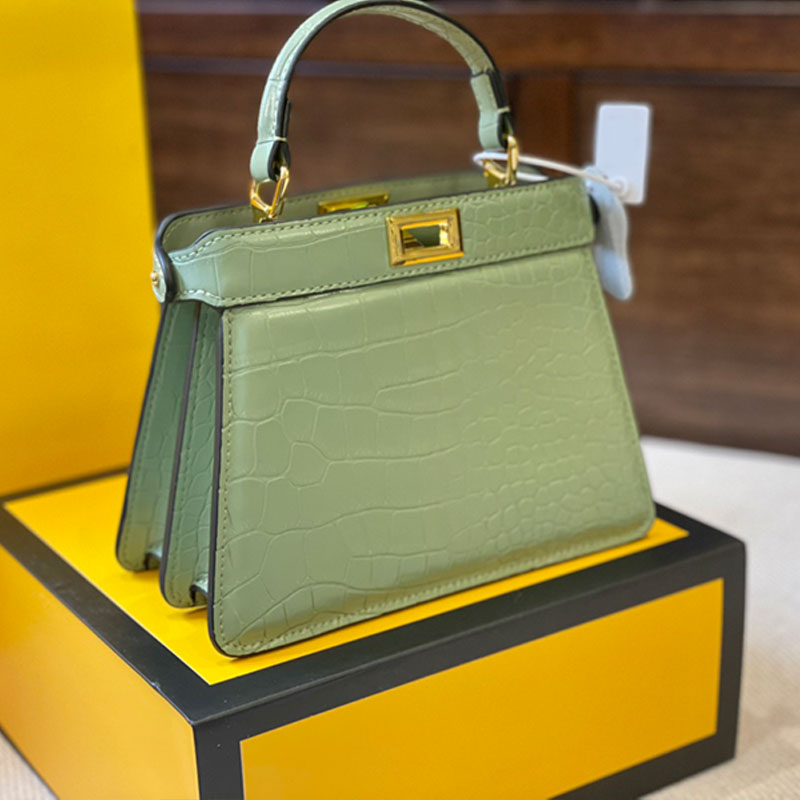 

Crossbody Bag Mini Tote Beach Bag Shoulder Handbag Purse Alligator Leather Metal Rotary Knob Lock Women Axillary Pocket Detachable Strap Plain Fashion Letters, Green