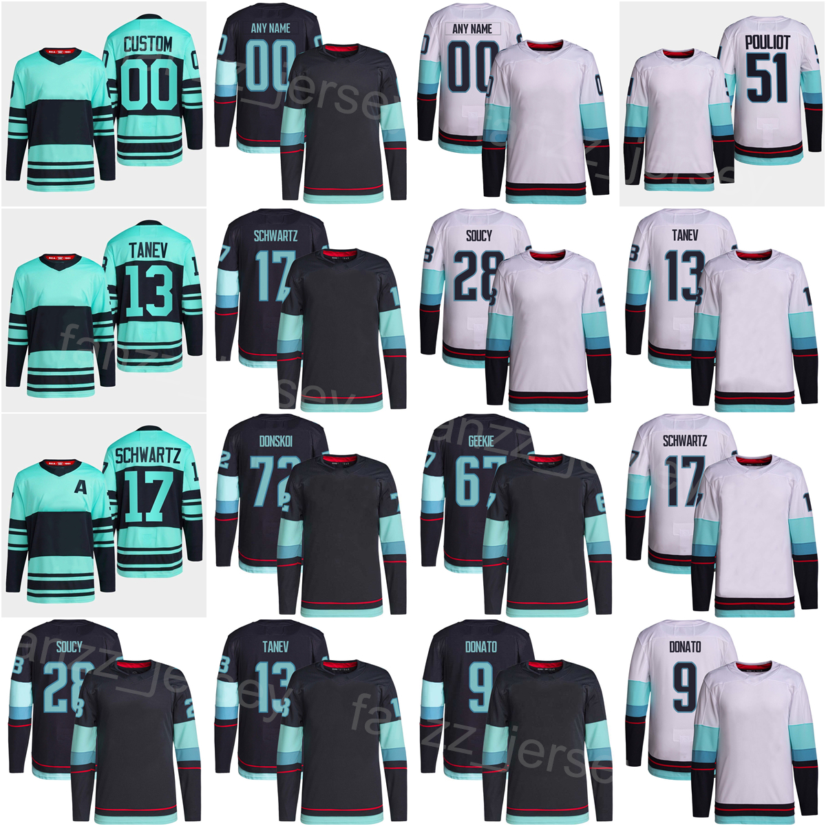 

2023 Reverse Retro Hockey 17 Jaden Schwartz Jerseys 13 Brandon Tanev 31 Philipp Grubauer 67 Morgan Geekie Ryan Donato Joonas Donskoi Carson Soucy Custom Name Number, White