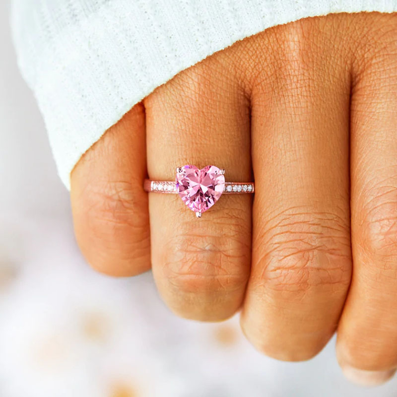

With Side Stones ring Love heart Rings for Women S925 Pink Rhinestone Wedding Ring Female Fashion Aesthetic Jewelry Christmas Gift