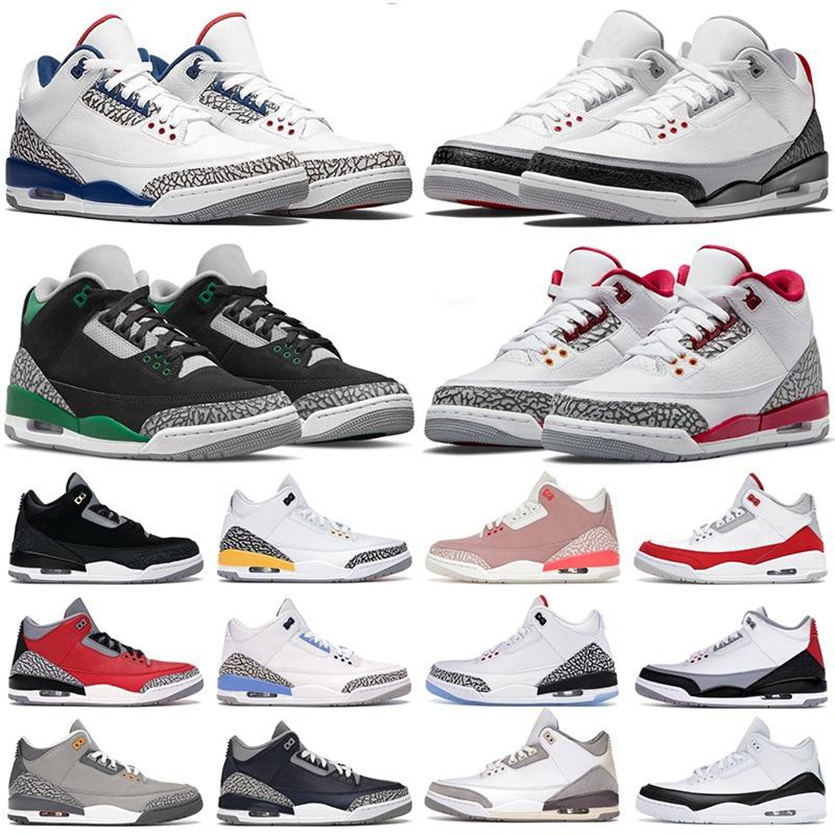 

Mens basketball shoes jumpman 3s Pine Green Racer Blue Cool Grey Georgetown Medium Royal Cement Black White Court Purple 3 men trainers 7-12, 24