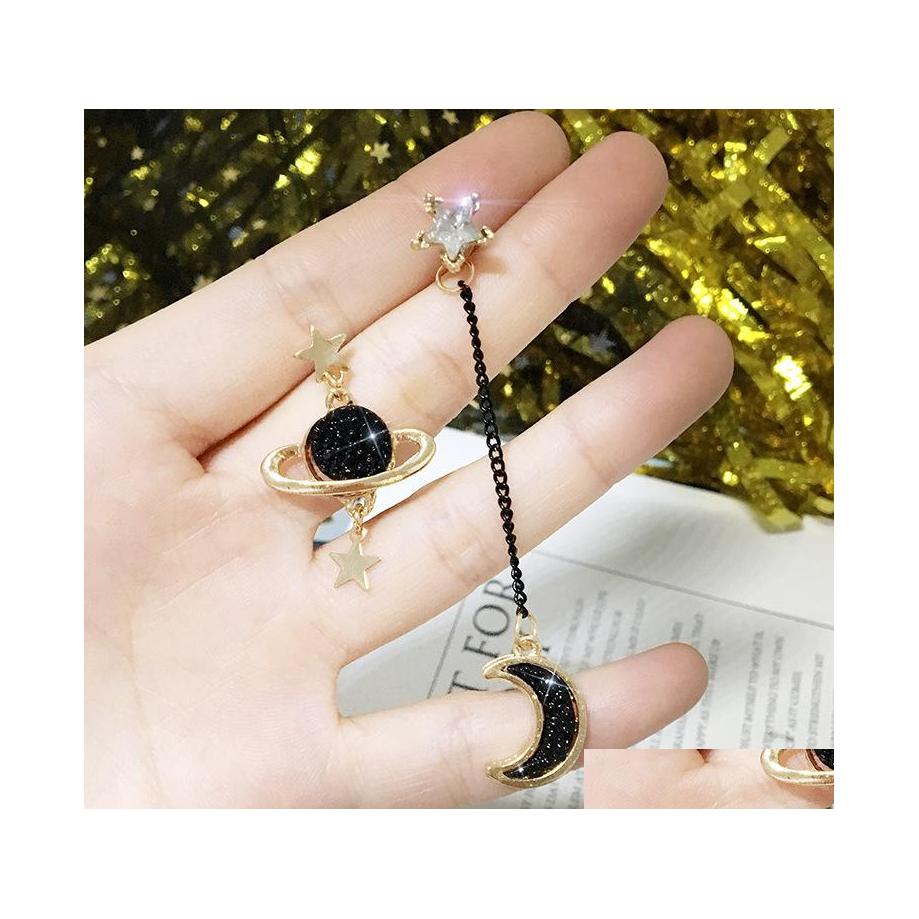 

Stud Fashion Jewelry S925 Sier Needle Earrings Asymmetric Long Moon Star Stud Drop Delivery Dhqtu
