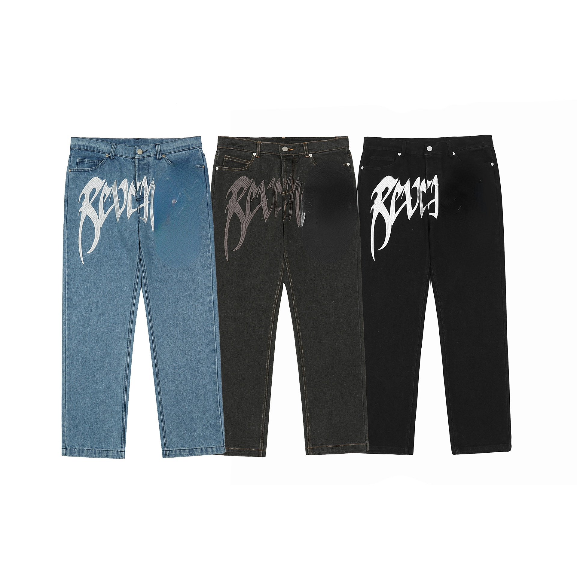 

2022 European and American High Street Fashion Brand Men' Jeans Embroidered Men' Casual Straight Leg Jeans, Aspic