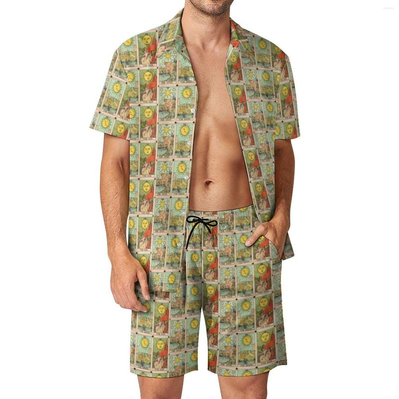 

Men's Tracksuits Vintage Tarot Cards Sets Sun Moon Stars Casual Shorts Summer Hawaii Vacation Shirt Set Short-Sleeve Big Size Suit Birthday, Style-6