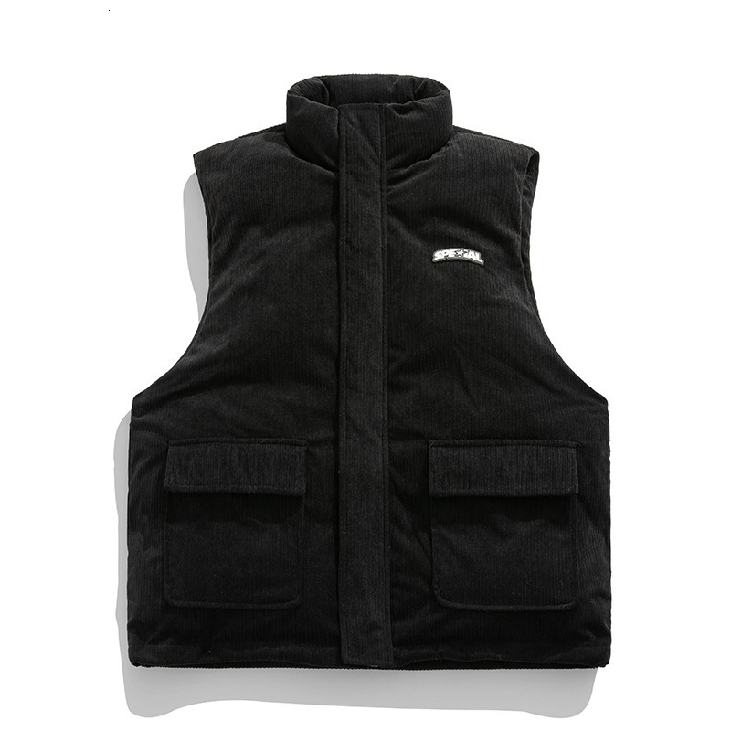 

Men's Vests Autumn Winter Padded Vest Men Japanese Retro Corduroy Women Warm Sleeveless Jacket Couple Stand Collar Windbreaker Waistcoat 221202, Dark grey
