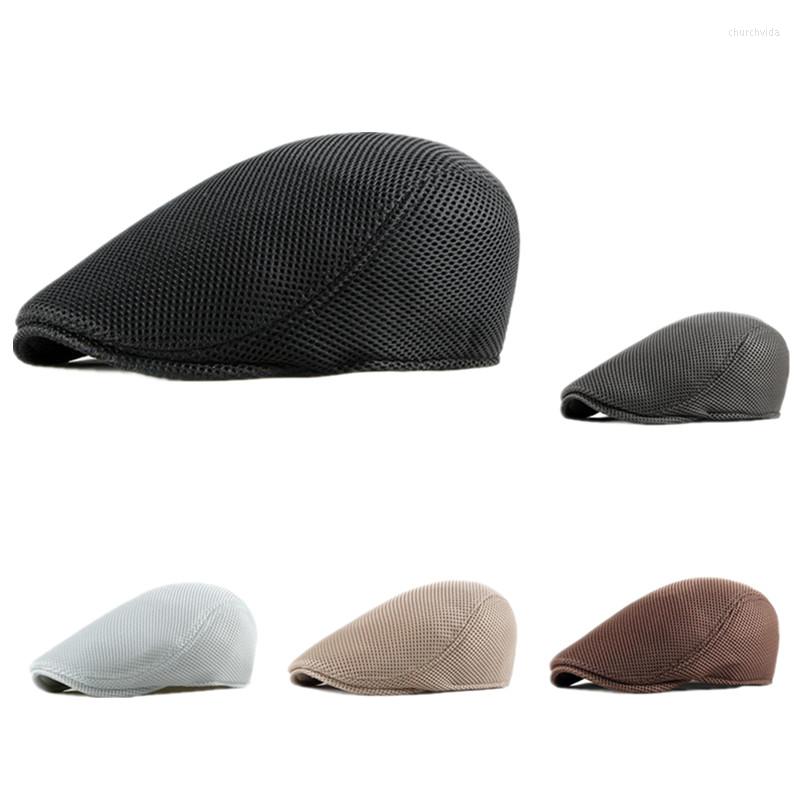 

Berets LDSLYJR 2022 Polyester Spring Summer Solid Color Mesh Sboy Caps Flat Peaked Men And Women Painter Beret Hat 122, White