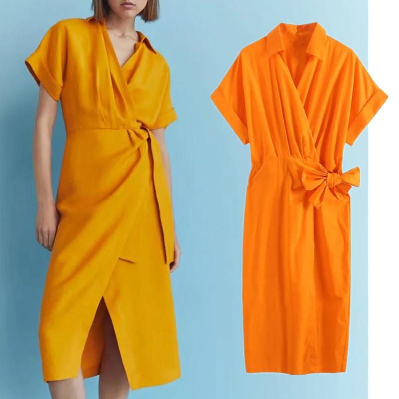 

Casual Dresses Jenny&Dave Dress Women Indie Folk Vintage Cotton And Linen Sashes Kimono Party Holiday England Fashion Summer Vestidos, Orange
